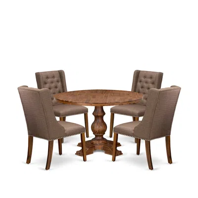 Luxe By East West Furniture 5-pc Dining Table Set A Mid Century Dining Table, 4 Brown Linen Fabric Chairs