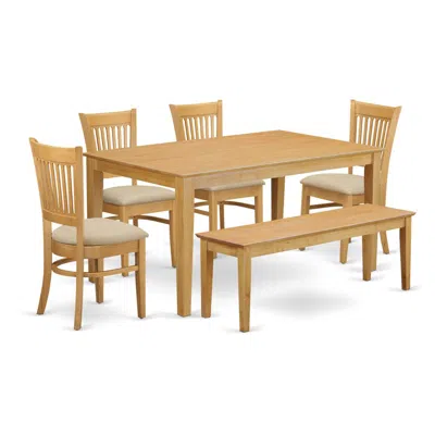 East West Furniture Cava6-oak-c 6 Pc Table Set - Kitchen Table And 4 Dining Chairs Combined With Wooden Bench In Brown