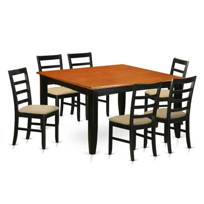 East West Furniture Parf7-blk-c 7 Pc Formal Dining Room Set-square Dining Table With Leaf And 6 Dining Chairs