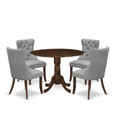 East West Furniture 5 Piece Modern Dining Table Set Consists Of A Round Kitchen Table With Dropleaf In Gray