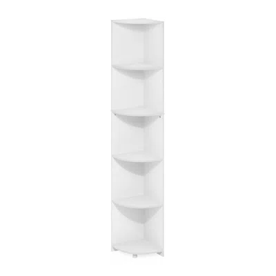Furinno Econ 5-tier Corner Shelf Bookcase, Bookshelf, White In White
