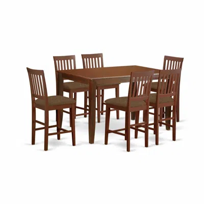 East West Furniture Duvn7h-mah-c 7 Pc Counter Height Dining Set- Counter Height Table And 6 Kitchen Bar Stool. In Brown