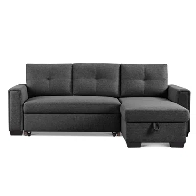 Os Home And Office Furniture Tufted Sectional Chaise Sofa Sleeper With Storage In Dark Grey