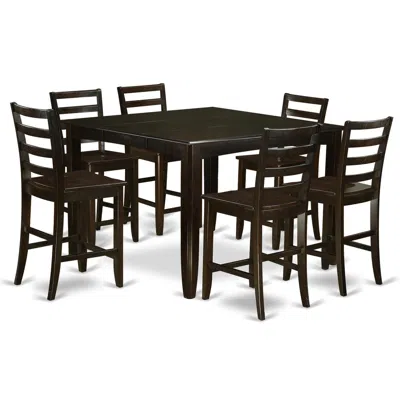 East West Furniture 7 Pc Counter Height Set- Square Table Plus 6 Kitchen Counter Chairs In Black