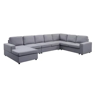 Lilola Home Hayden Light Gray Linen 7 Seat Reversible Modular Sectional Sofa Chaise In Gray