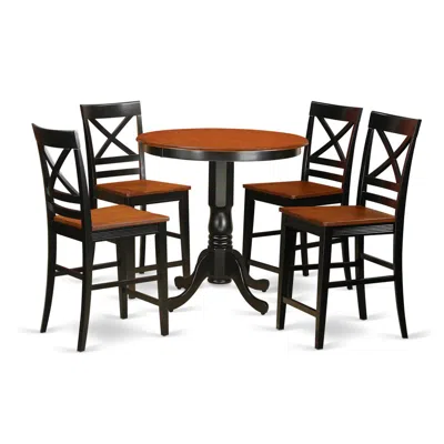 East West Furniture 5 Pc Counter Height Table And Chair Set - High Top Table And 4 Counter Height Stool. In Brown