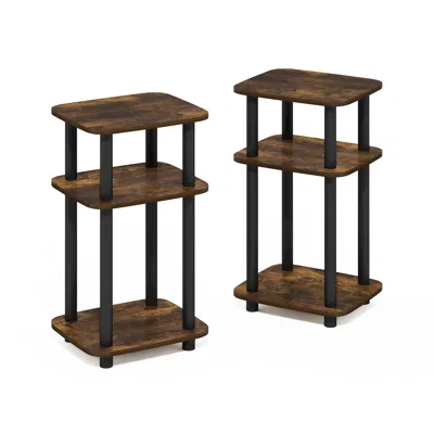 Furinno Just 3-tier Turn-n-tube Curve End Table, Side Table, 2-pack, Amber Pine/black In Brown