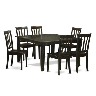 East West Furniture 7 Pc Dining Room Set-dinette Table With Leaf And 6 Dinette Chairs. In Black