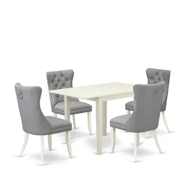 East West Furniture 5 Piece Kitchen Set Consists Of A Rectangle Dining Table With Dropleaf In Gray