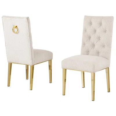 Best Quality Furniture Cream Boucle Fabric With Gold Chrome Base Dining Chairs (set Of 2) In Neutral