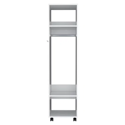 Depot E-shop Cordova Armoire With 3 Shelves, 1 Mirror, And 4 Wheels, White In White