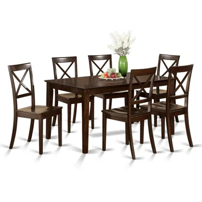 East West Furniture 7 Pc Formal Dining Room Set - Table And 6 Formal Dining Chairs In Brown
