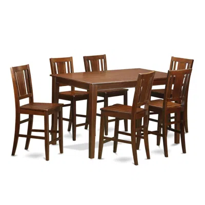 East West Furniture 7 Pc Pub Table Set- Counter Height Table And 6 Counter Height Chair In Brown