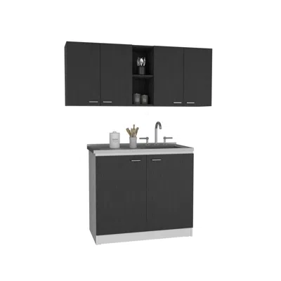 Depot E-shop Luther 2 Piece Kitchen Set, Olimpo 150 Wall Cabinet + Utility Sink With Cabinet In Black