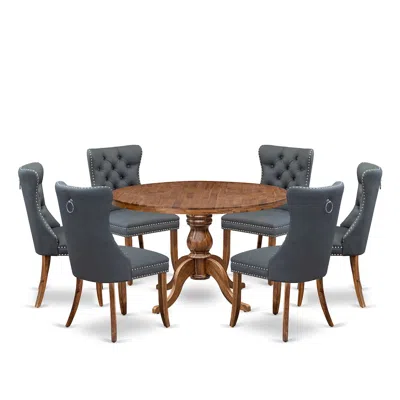 Luxe By East West Furniture 7-piece Dining Table Set Of A Dining Table, 6 Platinum Gray Dining Room Chairs