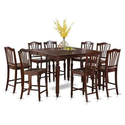 East West Furniture 9 Pc Counter Height Table Set-square Gathering Tablealong With 8 Kitchen Counter Chairs In Brown
