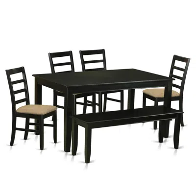 East West Furniture Dupf6-blk-c 6 Pc Dining Room Set - Dining Table And 4 Dining Chairs And Also Bench