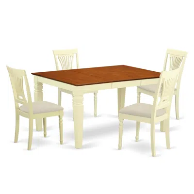 East West Furniture Wepl5-bmk-c 5 Pc Kitchen Table Set With A Dining Table And 4 Kitchen Chairs In Buttermilk And Cherry In Neutral