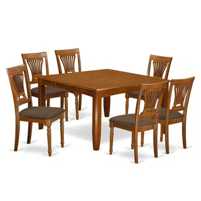 East West Furniture Pfpl7-sbr-c 7 Pc Dining Room Set-table With Leaf And 6 Kitchen Chairs. In Brown