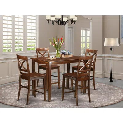 East West Furniture 5 Pc Counter Height Set - Small Kitchen Table And 4 Counter Height Chairs. In Brown