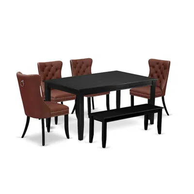 East West Furniture 6 Piece Kitchen Table Set Consists Of A Rectangle Dining Table In Red