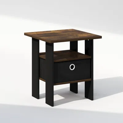 Furinno Tidur Bedside Table Nightstand With Bin Drawer, Amber Pine/black In Black