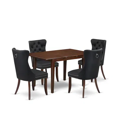 East West Furniture 5 Piece Kitchen Table Set Contains A Rectangle Dining Table With Butterfly Leaf In Black