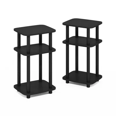 Furinno Just 3-tier Turn-n-tube Curve End Table, Side Table, 2-pack, Americano/black In Black