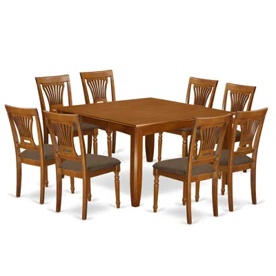 East West Furniture Pfpl9-sbr-c 9 Pc Dining Set-table With Leaf And 8 Kitchen Chairs. In Brown