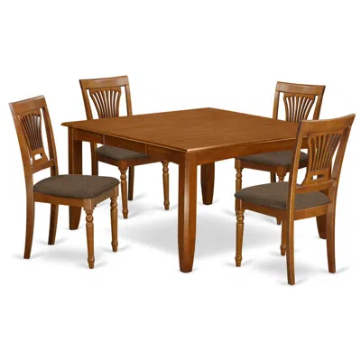 East West Furniture Pfpl5-sbr-c 5 Pc Dining Room Set-square Table With Leaf And 4 Dining Chairs.