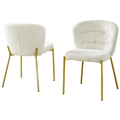 Best Quality Furniture Cream Fluffy Fabric With Gold Chrome Base, Set Of 2 In White