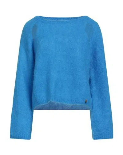 Liu •jo Woman Sweater Azure Size L Mohair Wool, Polyamide, Elastane In Blue