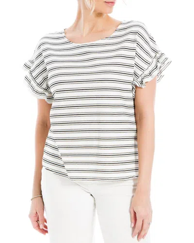 Max Studio Ruffle Sleeve Stripe Top In White