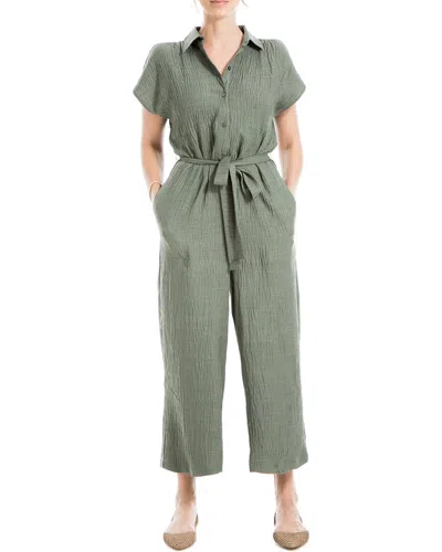 Max Studio Button Top Collared Jumpsuit In Green