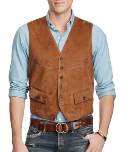 Polo Ralph Lauren Postboy Suede Leather Vest In Hunter Brown