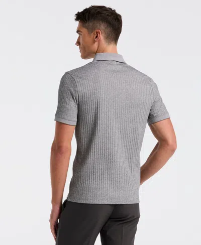 Perry Ellis Men's Ribbed Quarter Zip Heathered Polo In Gray