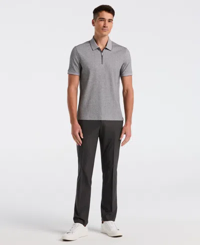 Perry Ellis Men's Ribbed Quarter Zip Heathered Polo In Gray