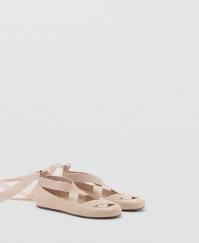Mango Criss-cross Strap Ballet Flats Ecru In Pink