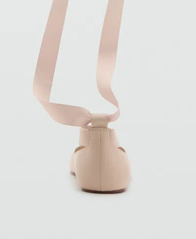 Mango Criss-cross Strap Ballet Flats Ecru In Pink