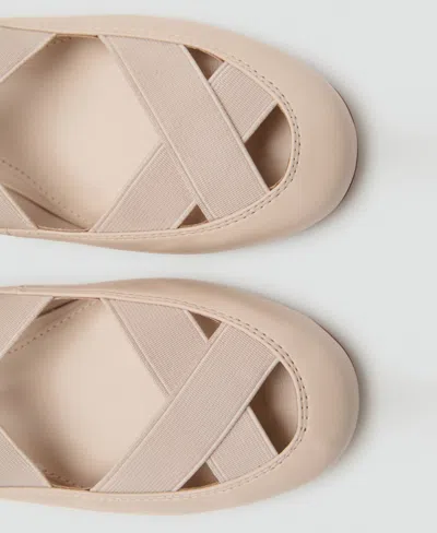 Mango Criss-cross Strap Ballet Flats Ecru In Pink