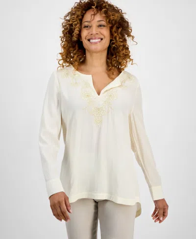 Jm Collection Women's Shine Embroidered Tunic Top, Exclusively At Macy's In White