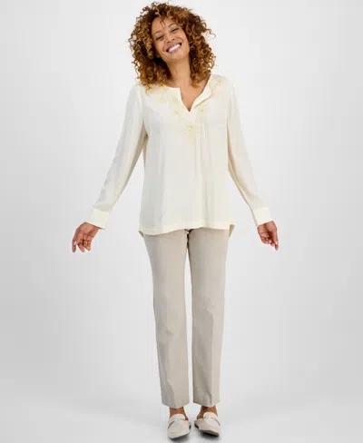 Jm Collection Women's Shine Embroidered Tunic Top, Exclusively At Macy's In White
