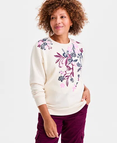 Style & Co Women's Long-sleeve Crewneck Sweatshirt, Created For Macy's In White