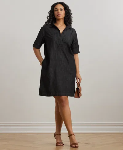 Ralph Lauren Women's Plus Size Short-sleeve Denim Cotton Shift Dress In Black