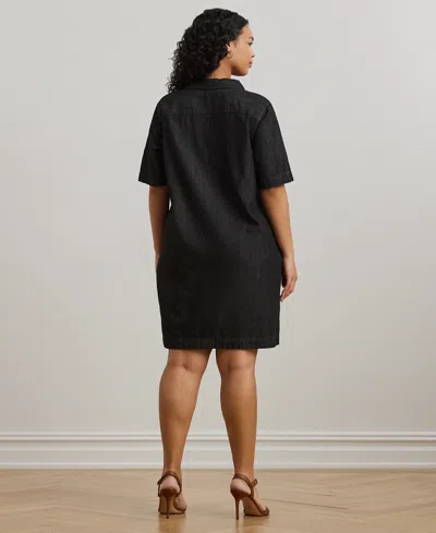 Ralph Lauren Women's Plus Size Short-sleeve Denim Cotton Shift Dress In Black