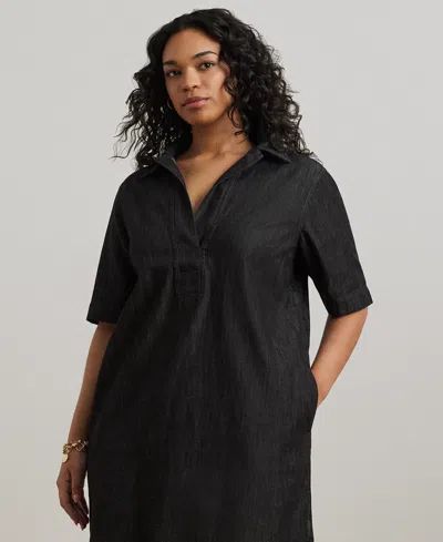 Ralph Lauren Women's Plus Size Short-sleeve Denim Cotton Shift Dress In Black