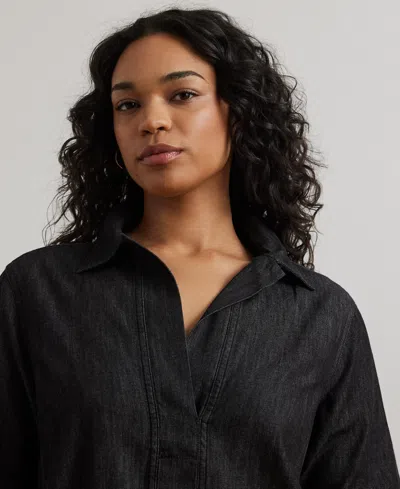 Ralph Lauren Women's Plus Size Short-sleeve Denim Cotton Shift Dress In Black