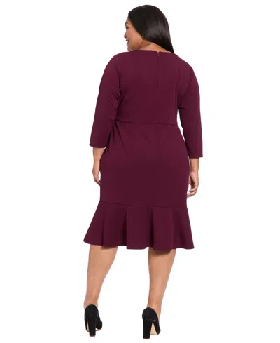 London Times Plus Size Side-knot 3/4-sleeve Dress In Purple