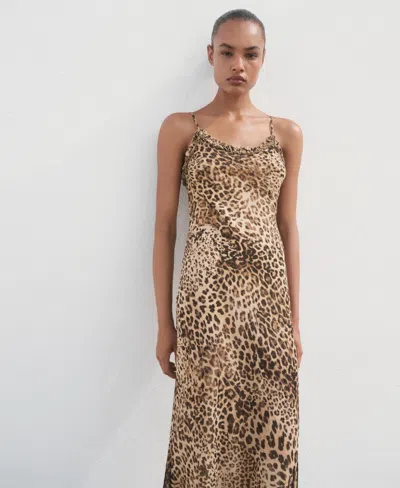 Mango Leopard Midi Dress Ecru In Multi