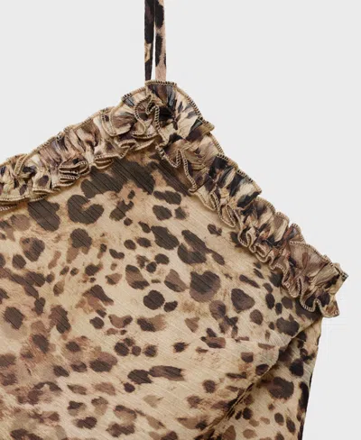 Mango Leopard Midi Dress Ecru In Multi